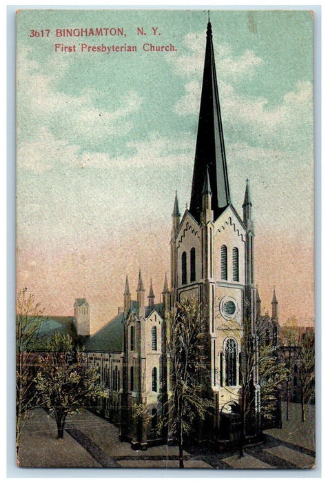 1907 View Of First Presbyterian Church Binghamton New York NY Antique Postcard