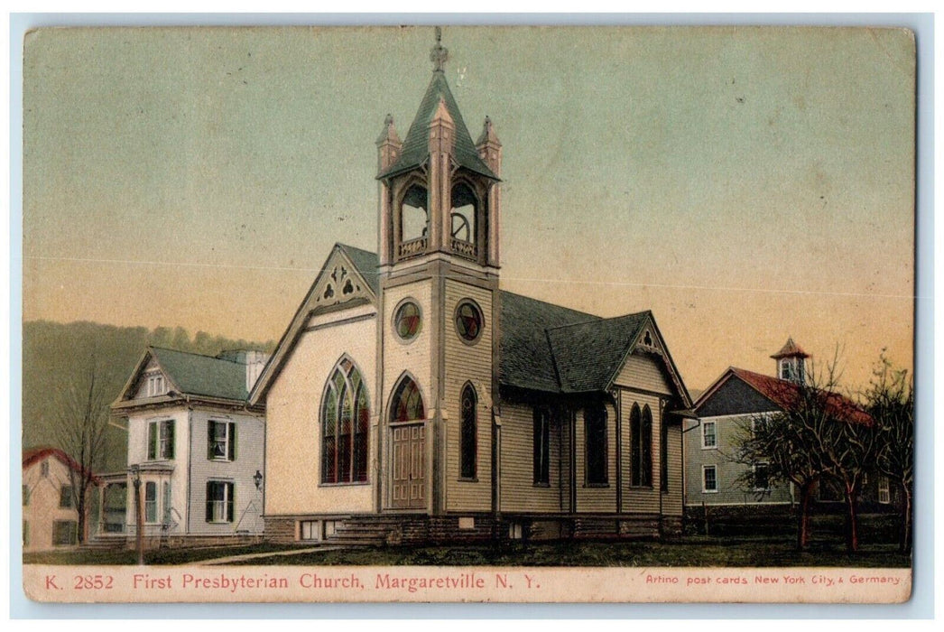 First Presbyterian Church Exterior Scene Margaretville New York NY Postcard