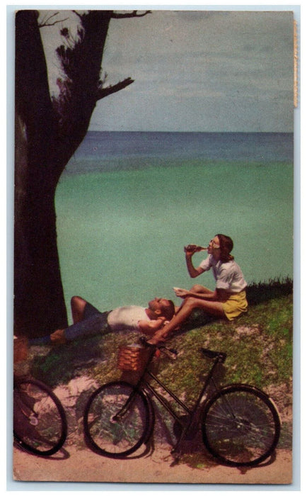 c1910 Bike Sea Couple Scene Flatts Bermuda Antique Posted Postcard