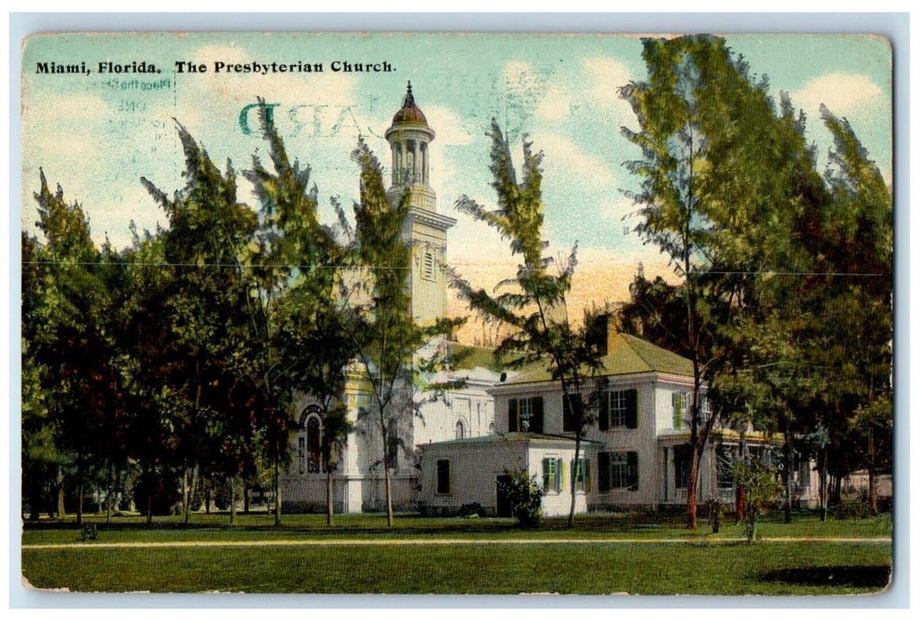 c1910's The Presbyterian Church Exterior Trees Scene Miami Florida FL Postcard