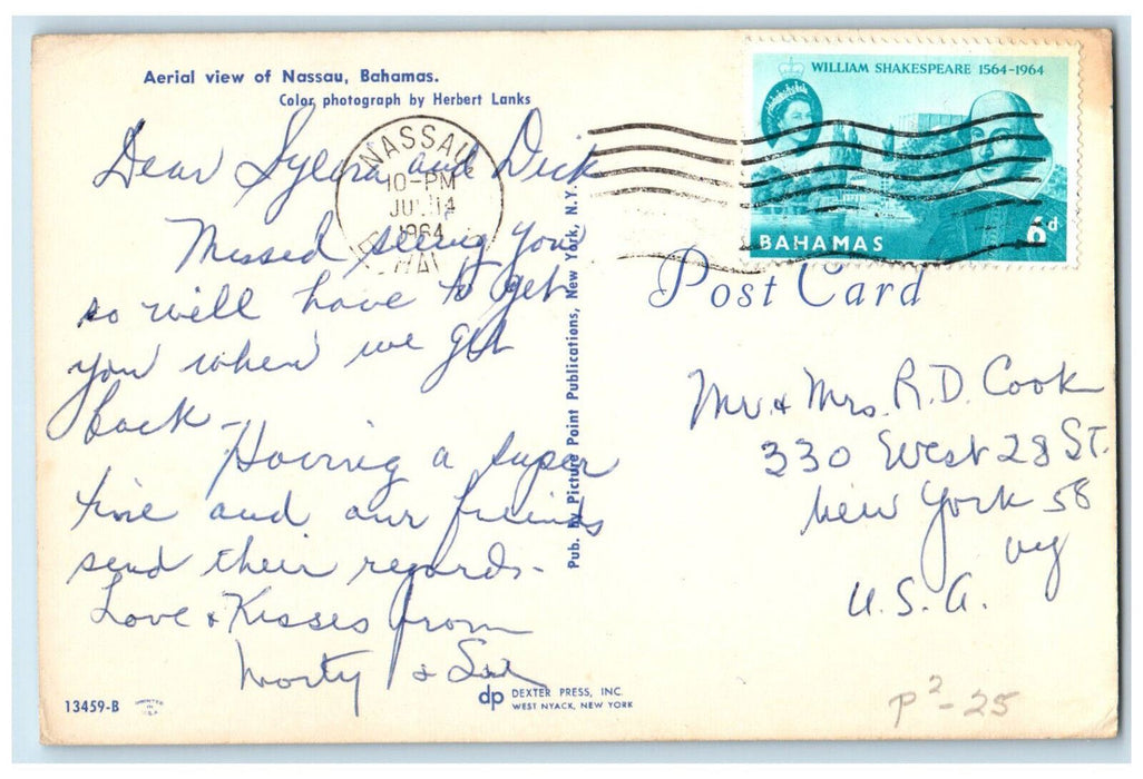 1964 Boat Scene Aerial View of Nassau Bahamas Herbert Lanks Photo Postcard