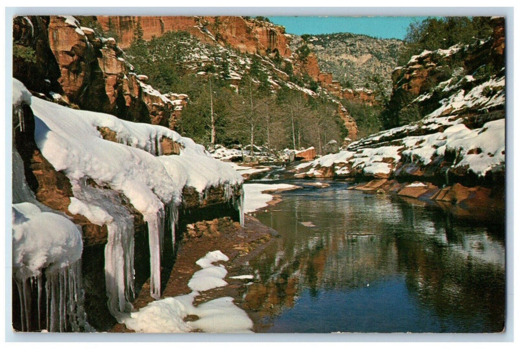 c1960's Wintertime At Slide Rock Oak Creek Canyon Arizona AZ, Winter Postcard