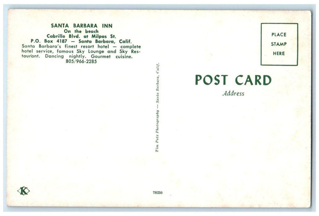 c1950's Santa Barbara Inn On The Beach Cars Roadside Santa Barbara CA Postcard