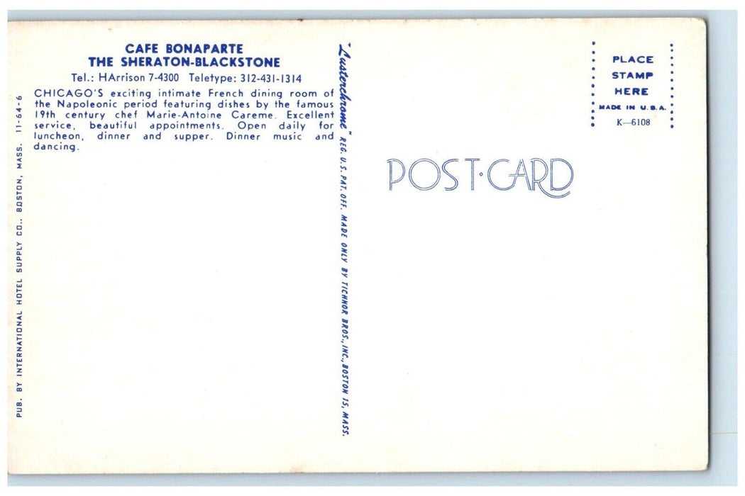 Cafe Bonaparte The Sheraton Blackstone French Dining Room Chicago IL Postcard