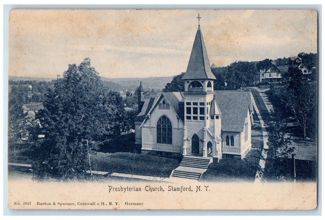 c1905 Presbyterian Chruch Panorama View Stamford New York NY Antique Postcard