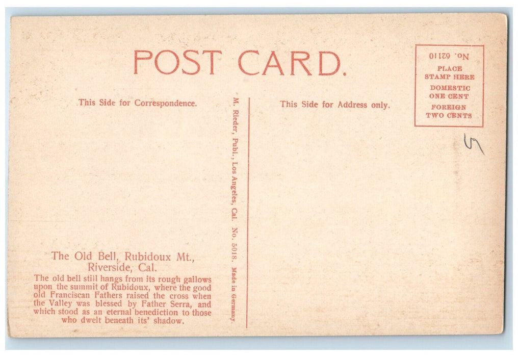 The Old Bell Rubiodoux Mt. People On The Top Riverside California CA Postcard
