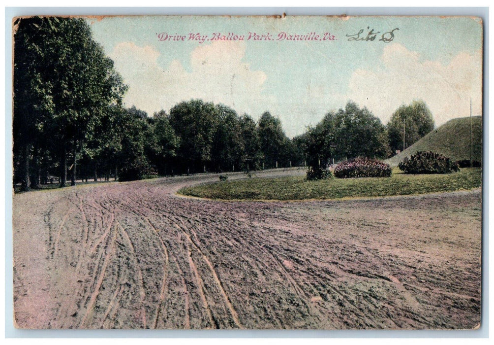 1908 Drive Way Ballou Park Danville Virginia VA Antique Posted Postcard