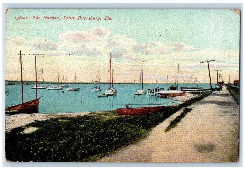 c1910 Yacht Boat The Harbor Saint Petersburg Florida FL Posted Postcard