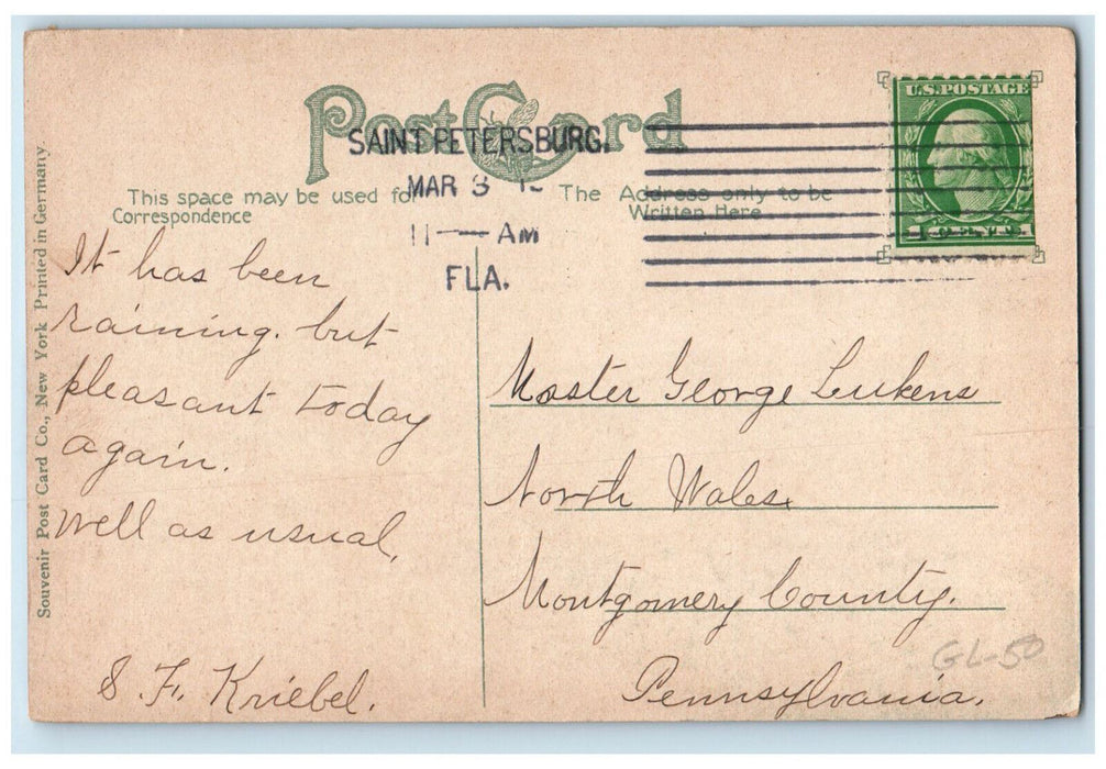 c1910 Yacht Boat The Harbor Saint Petersburg Florida FL Posted Postcard