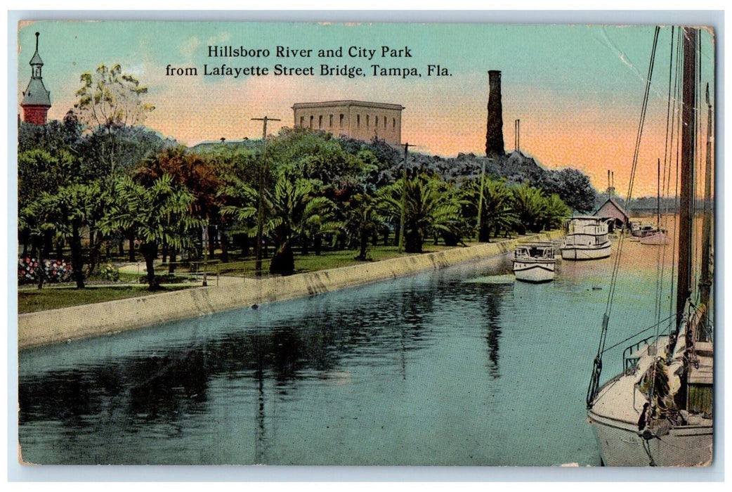 1912 Hillsboro River and City Park from Lafayette Street Bridge FL Postcard