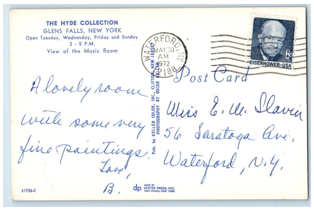 1972 The Hyde Collection View Music Room Interior Glens Falls New York Postcard