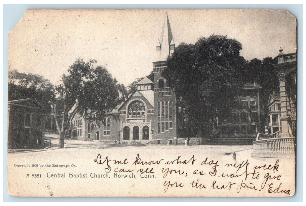 1909 Central Baptist Church Norwich Connecticut CT Antique Posted Postcard