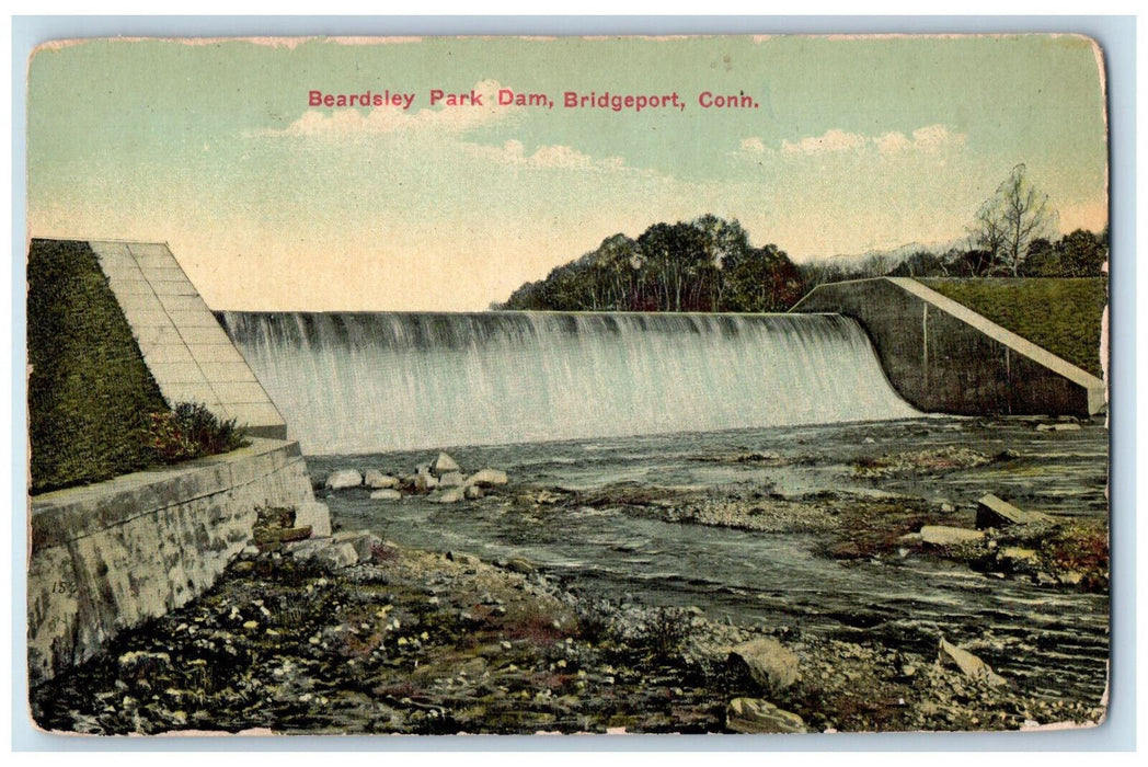 1913 Beardsley Park Dam, Bridgeport Connecticut CT Antique Posted Postcard