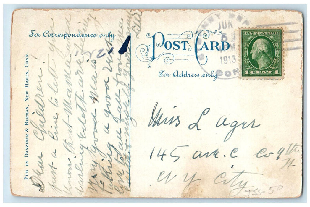 1913 Beardsley Park Dam, Bridgeport Connecticut CT Antique Posted Postcard