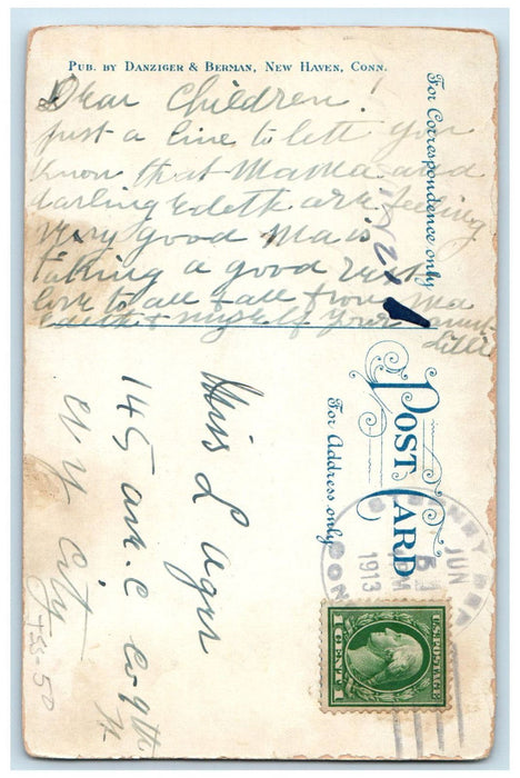 1913 Beardsley Park Dam, Bridgeport Connecticut CT Antique Posted Postcard