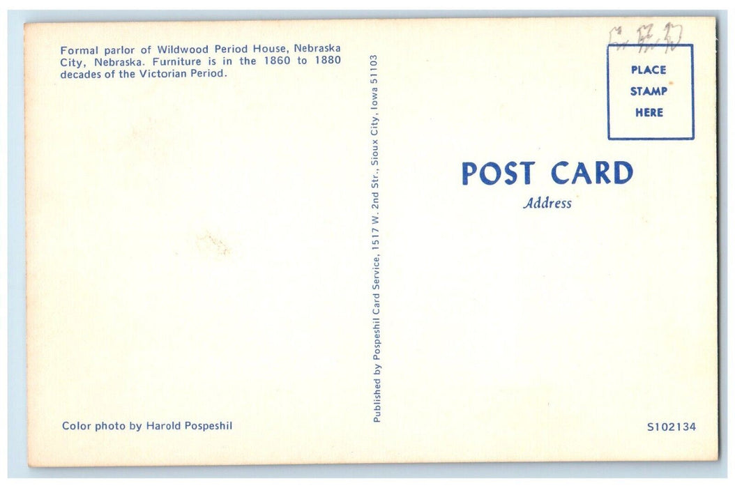 c1960 Formal Parlor Wildwood Period House Piano Nebraska City Nebraska Postcard