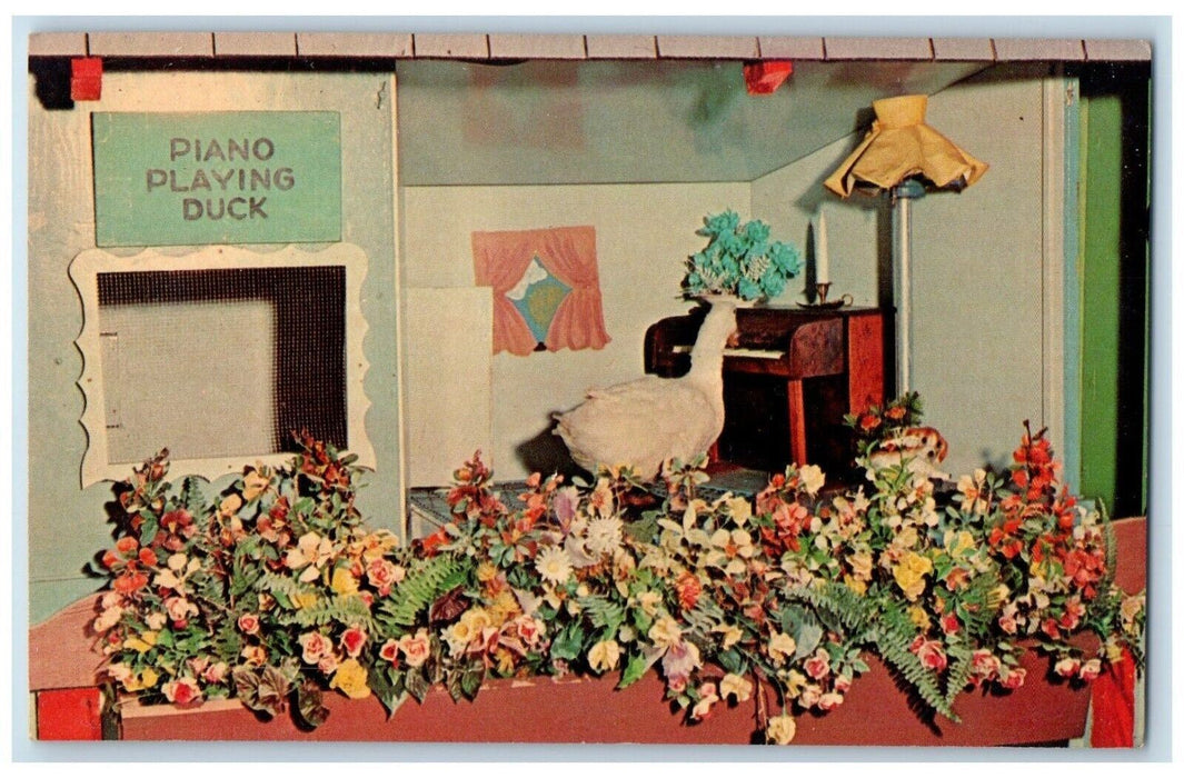 c1960 Santa Village Piano Playing Duck Postcard Skyforest California CA Postcard