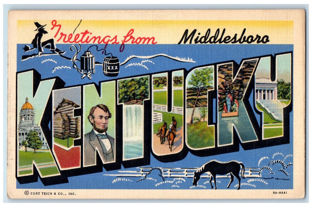 c1950's Greetings from Middlesboro Kentucky Large Letter Multiview Bomb Postcard