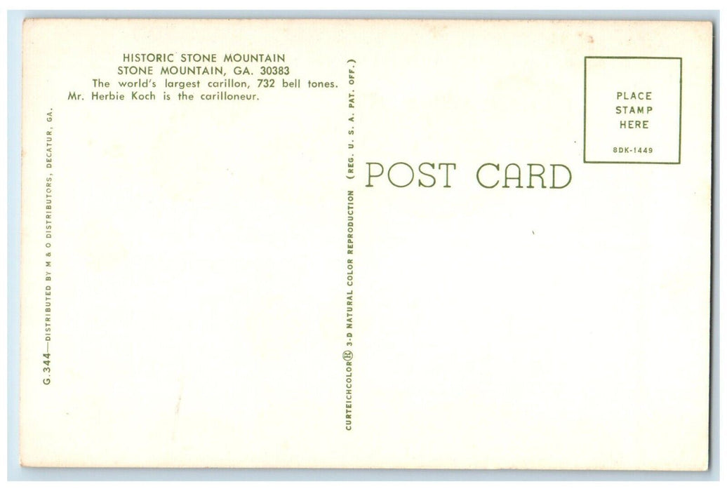 c1960 Carillon Console Historic Carillon Herbie Stone Mountain Georgia Postcard