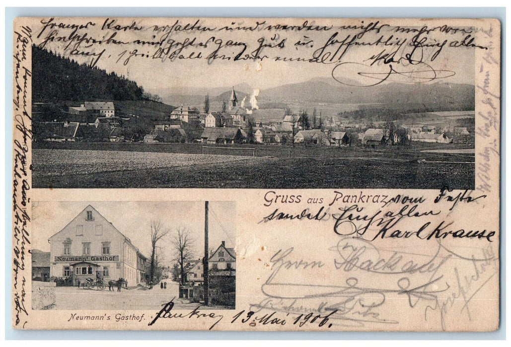 1906 Neumann's Gasthof Gruss Aus Pankraz Antique Multiview Postcard