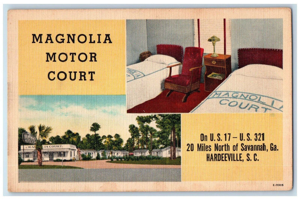 c1940's Magnolia Court Hardeeville South Carolina SC Bed Multiview Postcard