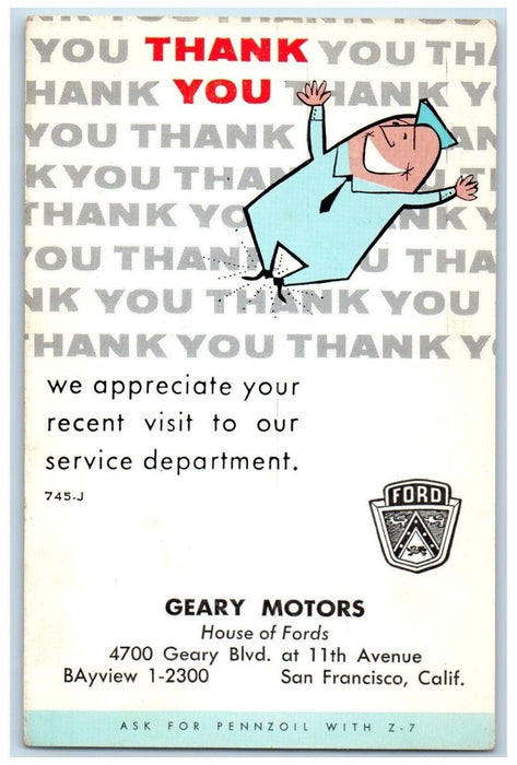 c1950's View Of Geary Motors House Of Fords San Francisco California CA Postcard