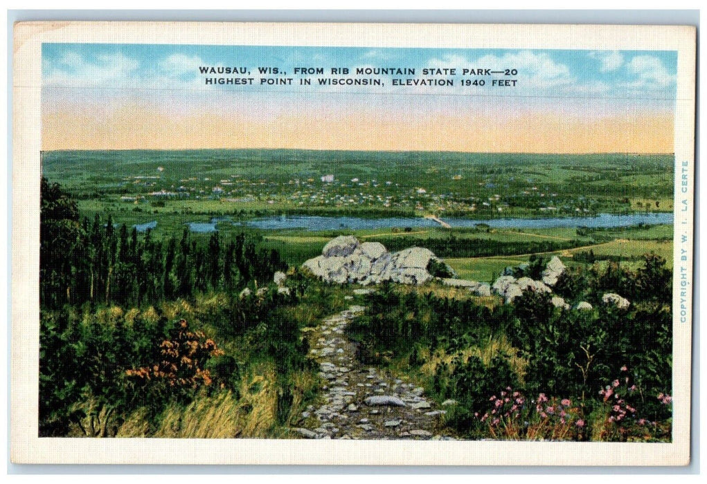 c1920 Rib Mountain State Park Highest Point Elevation Wausau Wisconsin Postcard