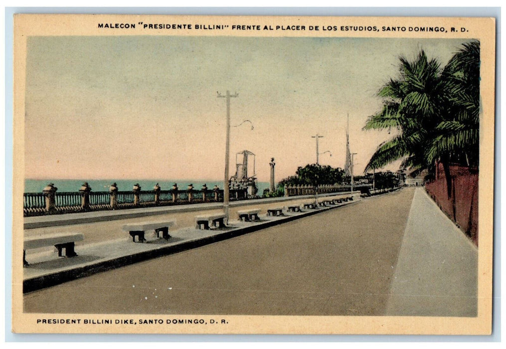 c1940's Chairs Street Lights President Billini Dike Santo Domingo D.R. Postcard