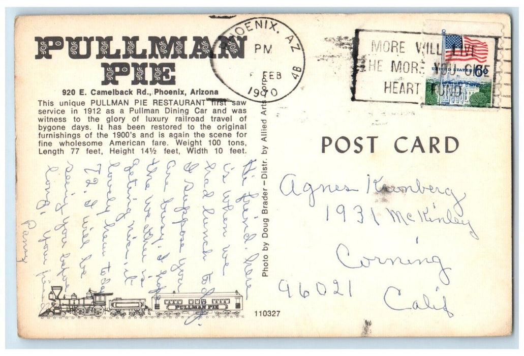 1970 Pullman Pie Hamburgers Restaurant Phoenix Arizona AZ Dual View Postcard