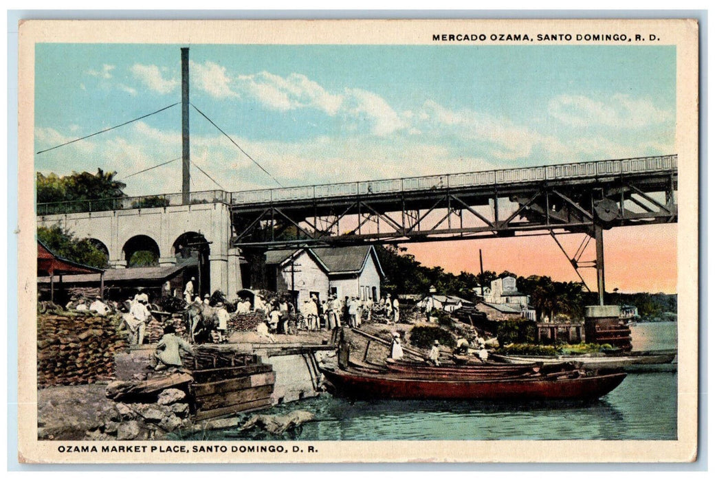 c1940's Boat Scene Mercado Ozama Santo Domingo Dominican Republic Postcard