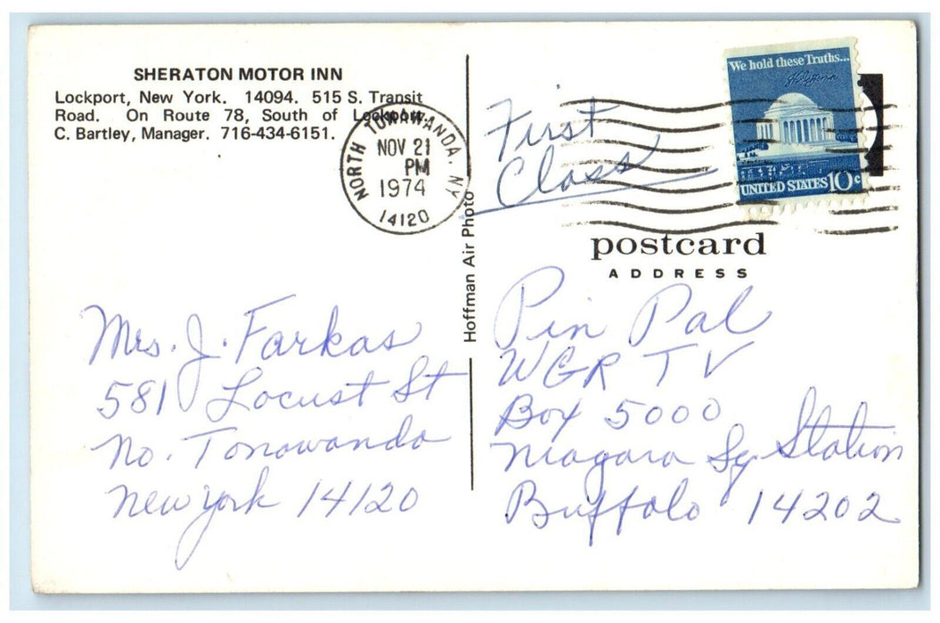 1974 Bird's Eye View Sheraton Motor Inn Lockport North Tonawanda NY Postcard