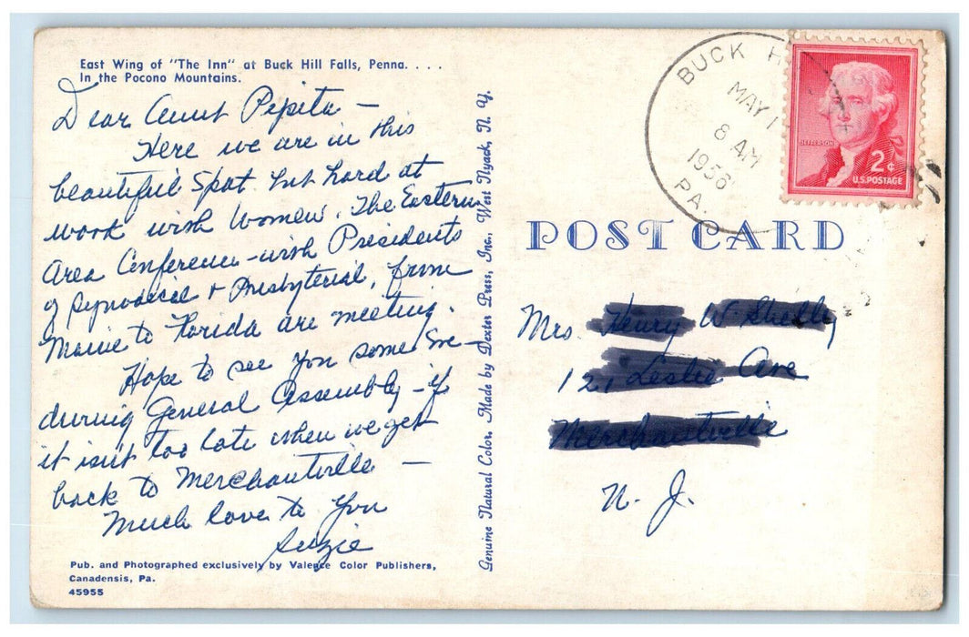 1956 East Wing of "The Inn" at Buck Hill Falls Pennsylvania PA Postcard