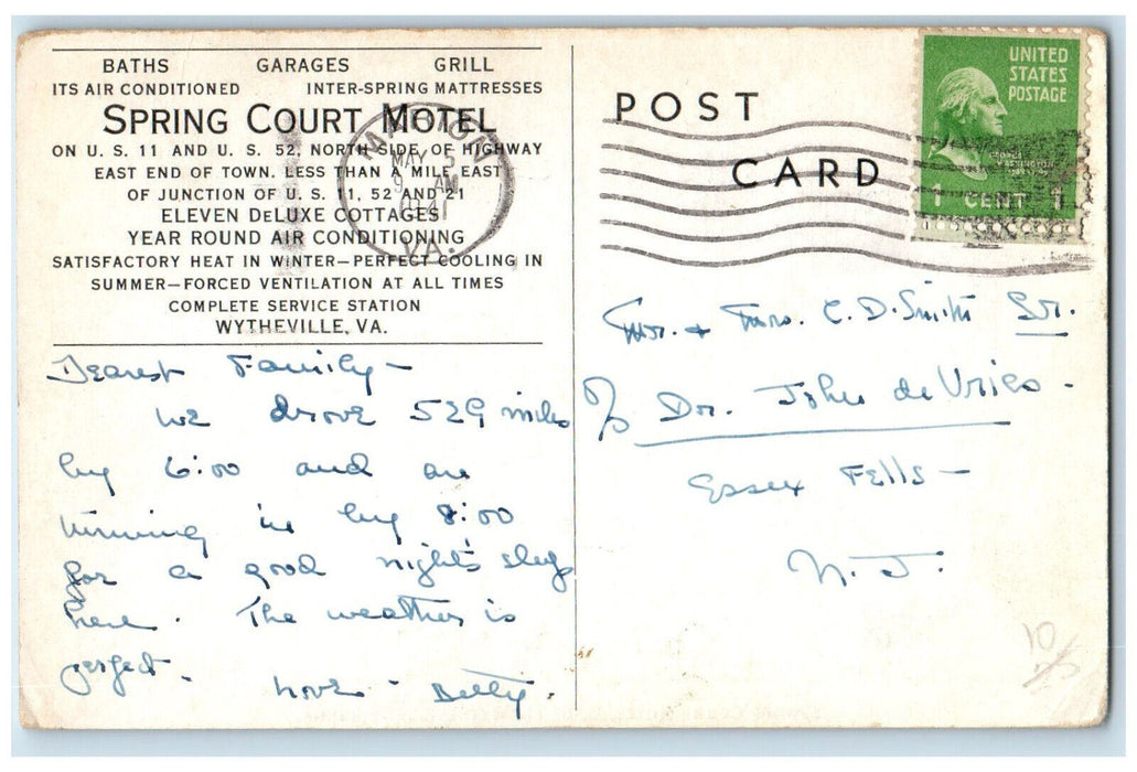 1941 Spring Court Motel U.S.11 Wytheville Virginia VA Vintage Postcard