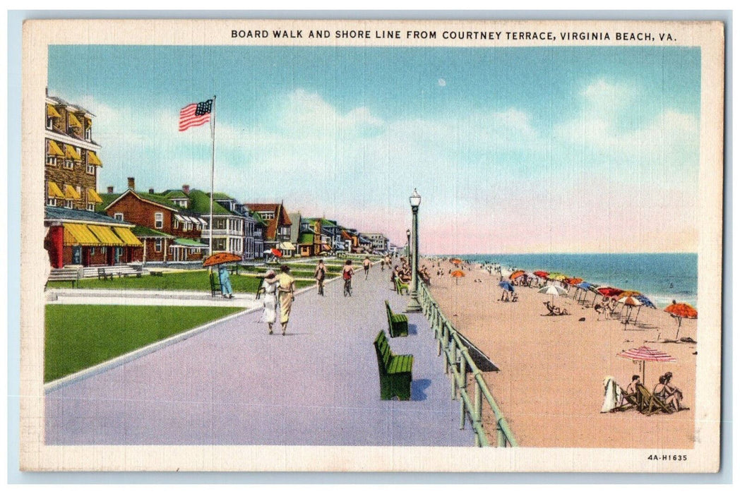 c1940's Board Walk Shore Line From Courtney Terrace Virginia Beach VA Postcard