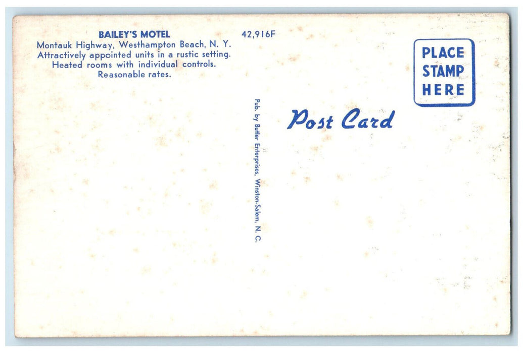 c1950's Bailey's Motel Montauk Highway Westhampton Beach New York NY Postcard