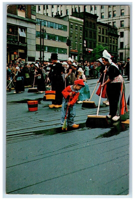1958 Scrubbing State Street Descendants Dutch Families Albany New York Postcard