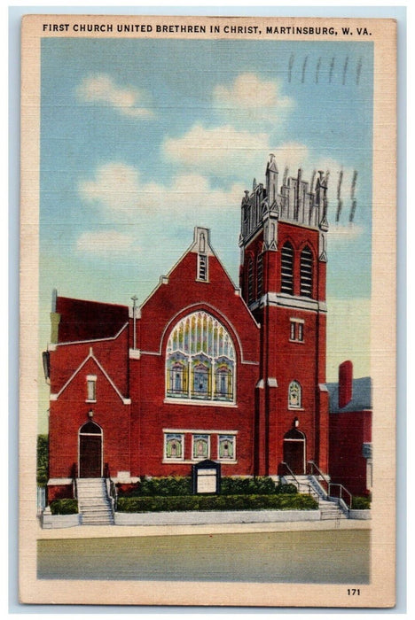 1944 First Church United Brethren Christ Chapel Martinsburg W Virginia Postcard