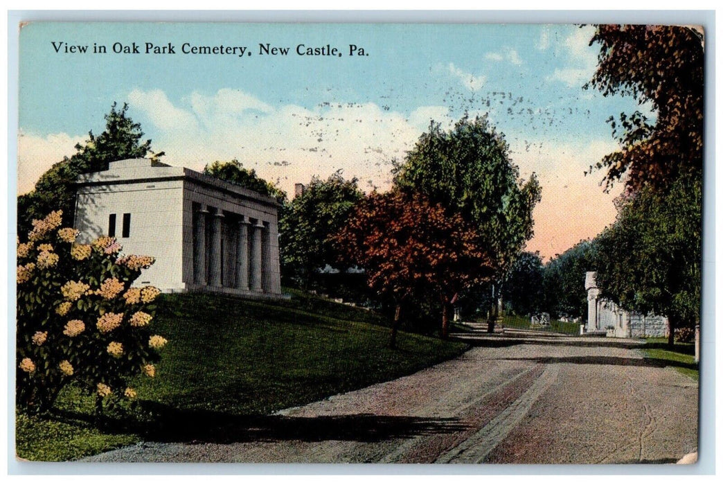 1915 View Oak Park Cemetery Exterior Street New Castle Pennsylvania PA Postcard