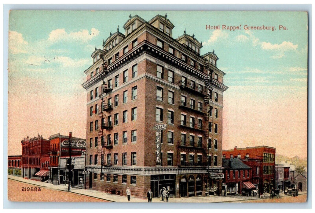 1916 Hotel Rappel Exterior Street Road Store Greensburg Pennsylvania PA Postcard