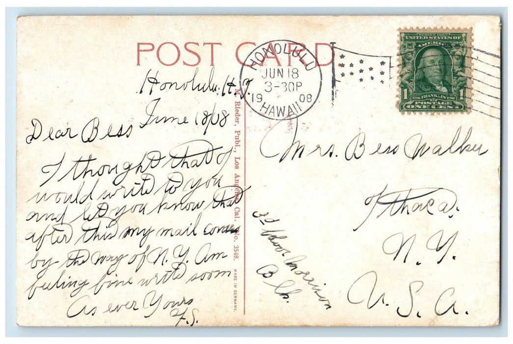 1908 Greetings From Santa Cruz California CA, Orange Grove Honolulu HI Postcard