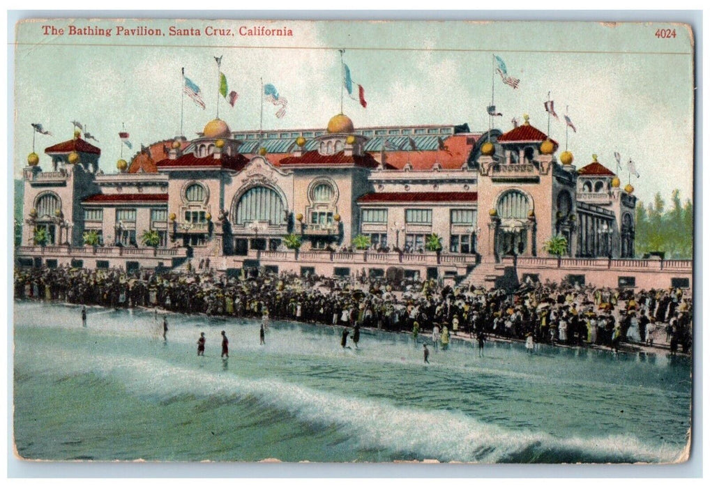 1908 The Bathing Pavilion Santa Cruz California CA, Beach Crowded Postcard