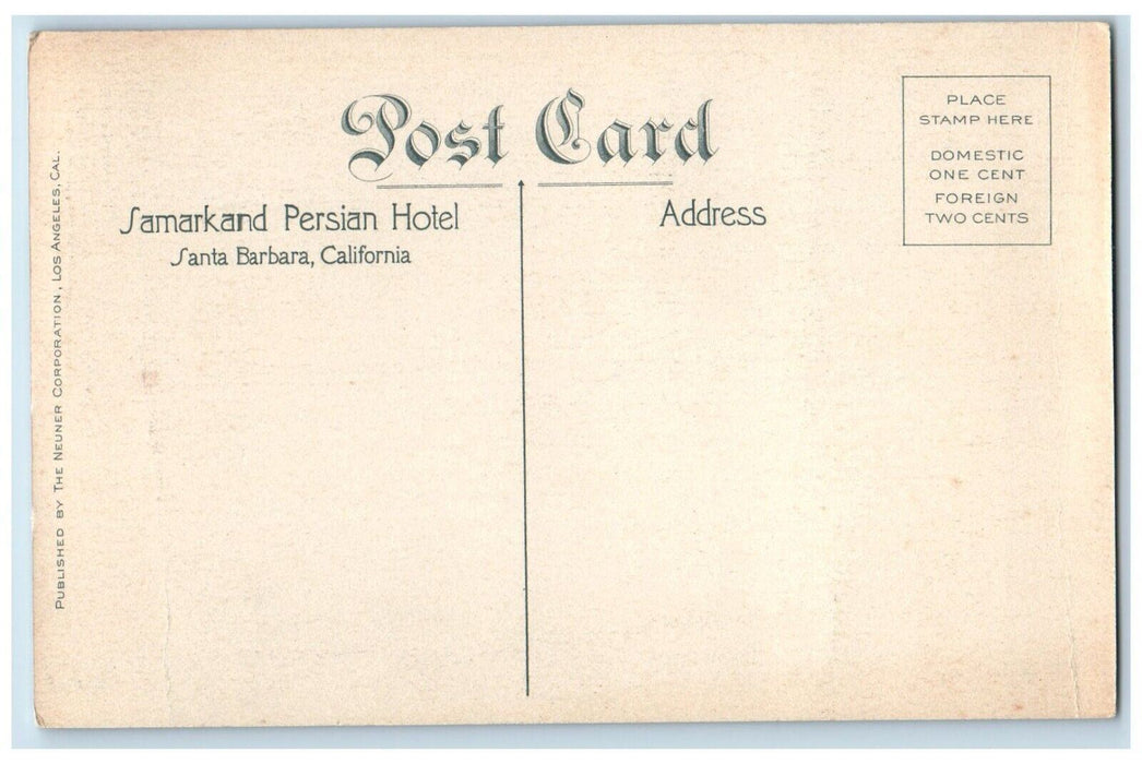 c1910's Samarkand Persian Hotel Flowers Santa Barbara California CA Postcard