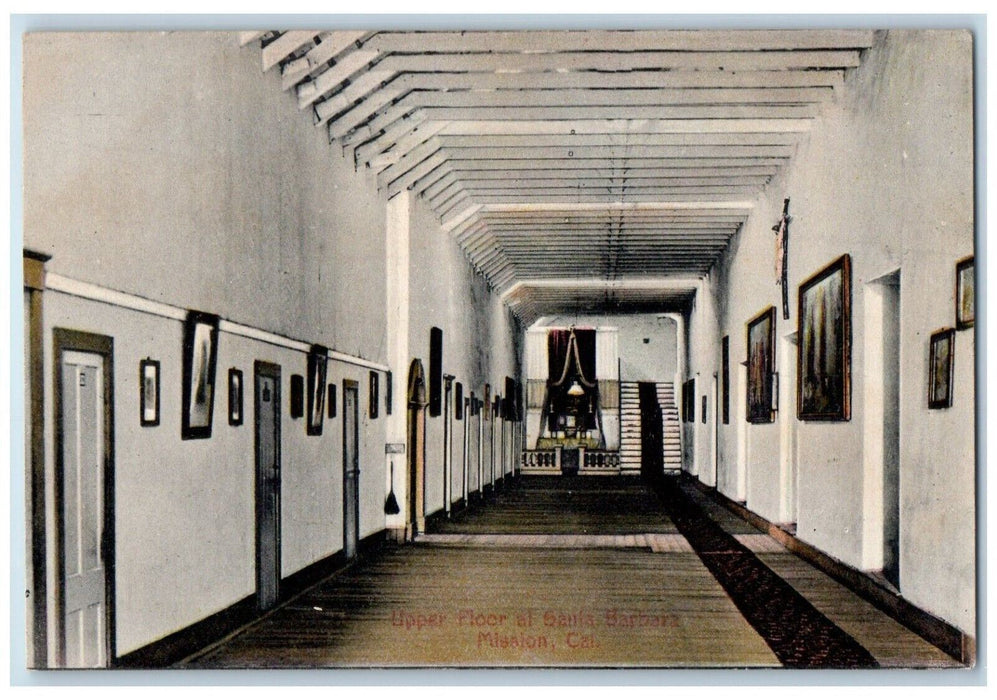 c1910's Upper Floor At Santa Barbara Mission Interior California CA Postcard