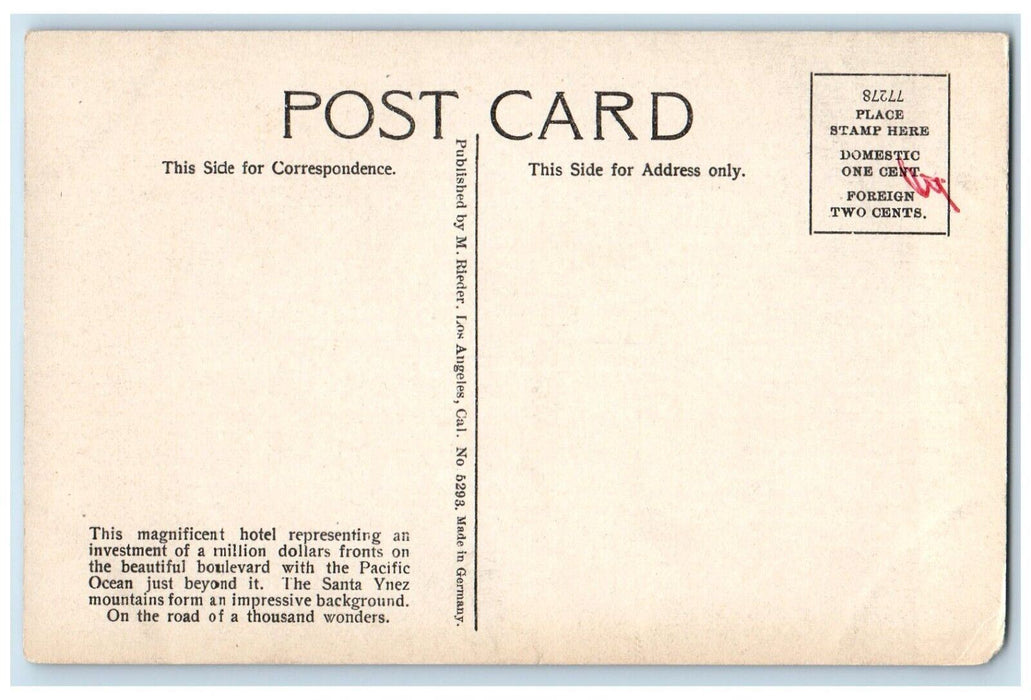 View Of Hotel Potter Santa Barbara California CA Unposted Antique Postcard