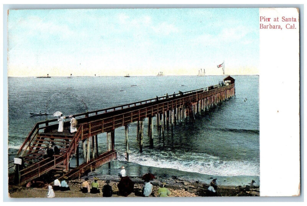 c1910's View Pier At Santa Barbara California CA Unposted Antique Postcard