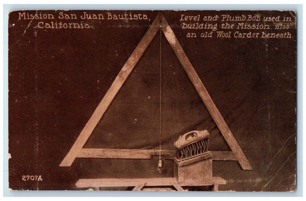 Mission San Juan Bautista California CA, Level And Plumb Bob Old Carder Postcard