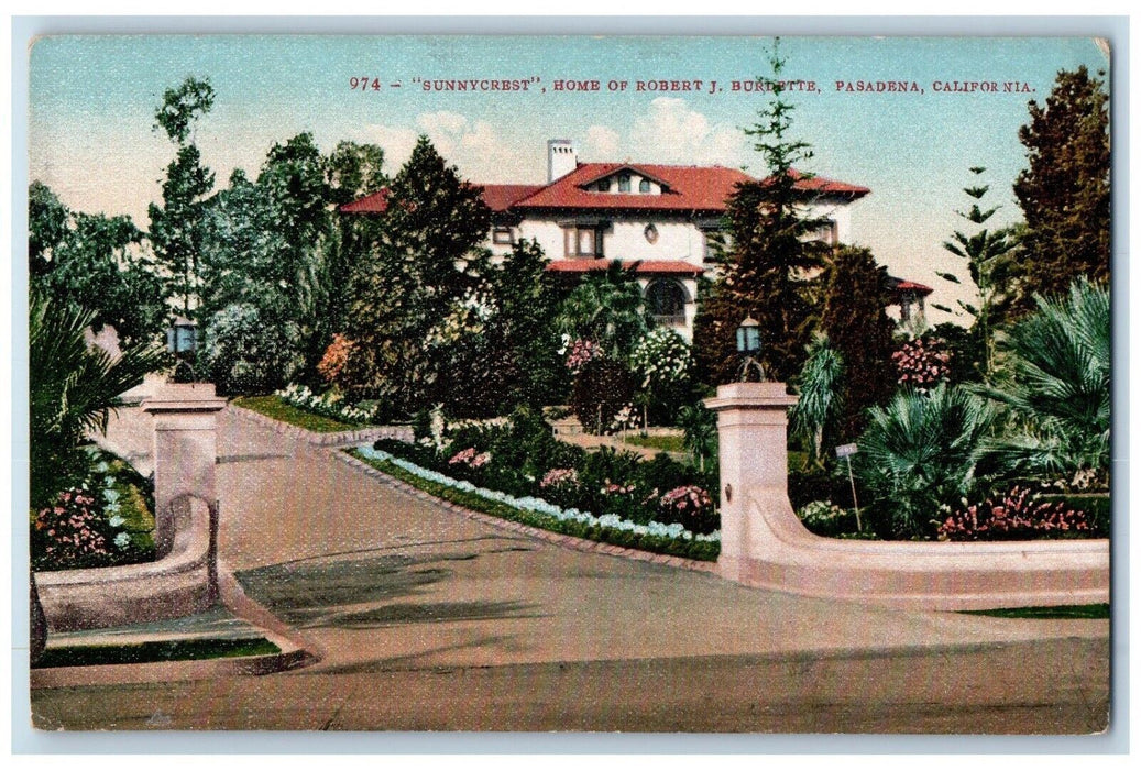 c1910's Sunnycrest Home Of Robert Burdette Pasadena California CA Postcard