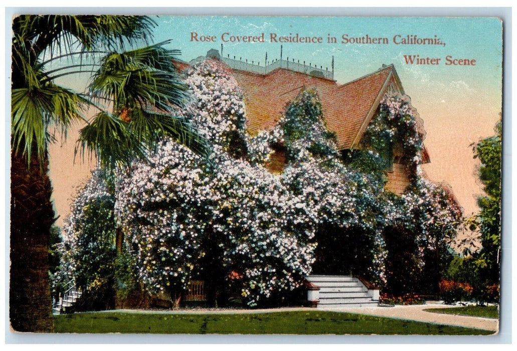 c1910's Rose Covered Residence In Southern California CA, Winter Scene Postcard