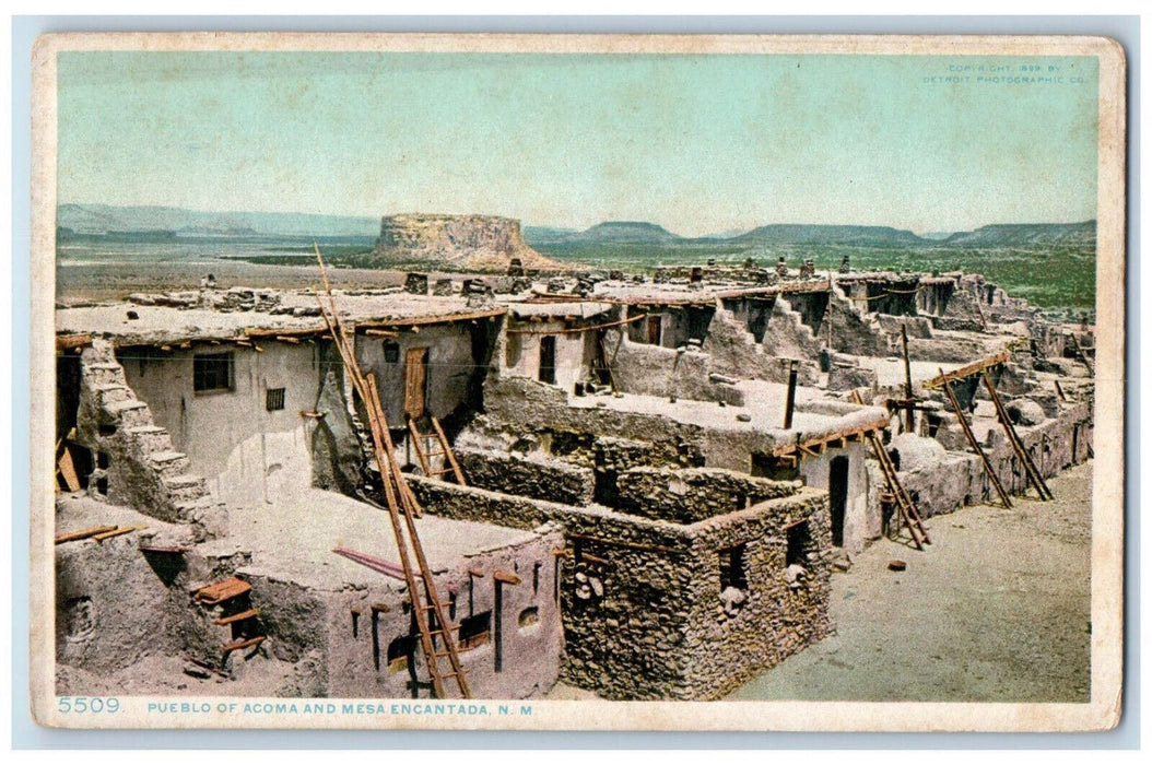 c1920's Pueblo of Acoma and Mesa Encantada New Mexico NM Phostint Postcard