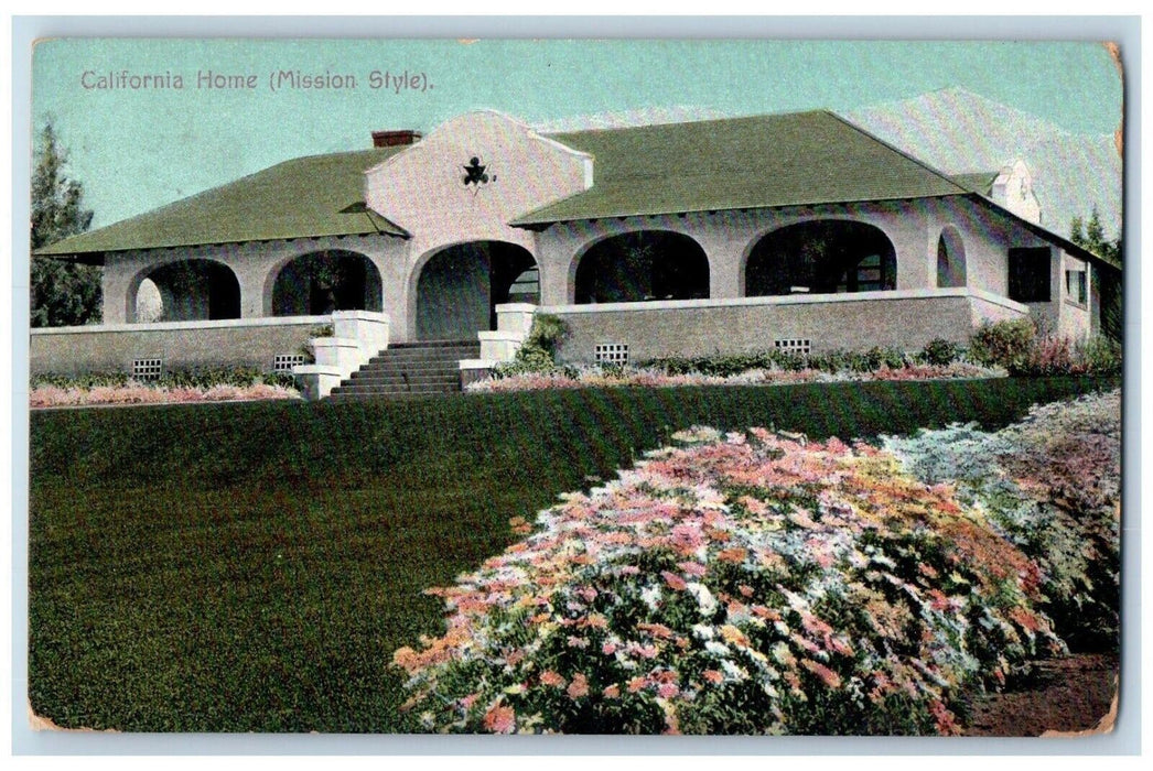 1918 Los Angeles California CA, Home Mission Style Flowers Entrance Postcard